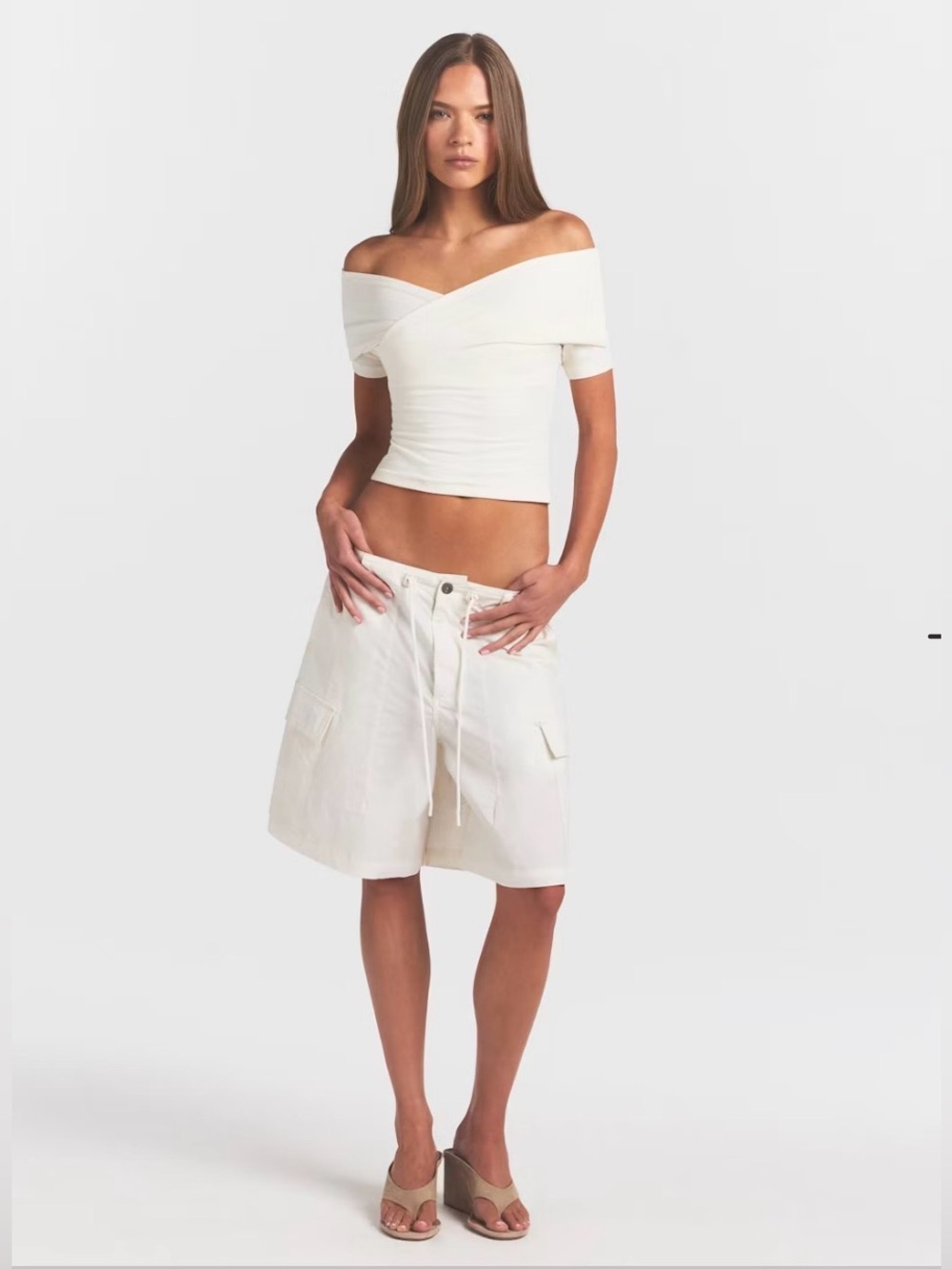 SKIMS Off-White Off-the-Shoulder Crop Top NWT